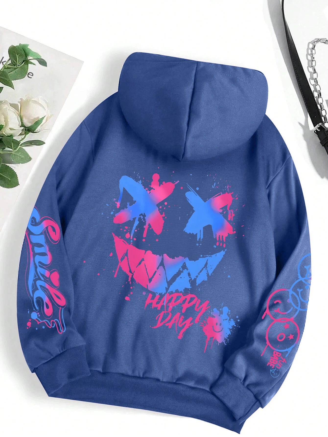 Happy Day Graffiti Print Women Hoodie Street Hip Hop Hoody Fashion Crewneck Versatile Hoodies Vintage Oversize Clothes Female