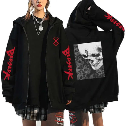 Anime Berserk Guts Printed Zipper Hoodie For Men Women Manga Gothic Vintage Sweatshirt Harajuku Long Sleeves Zip Up Jacket Coats