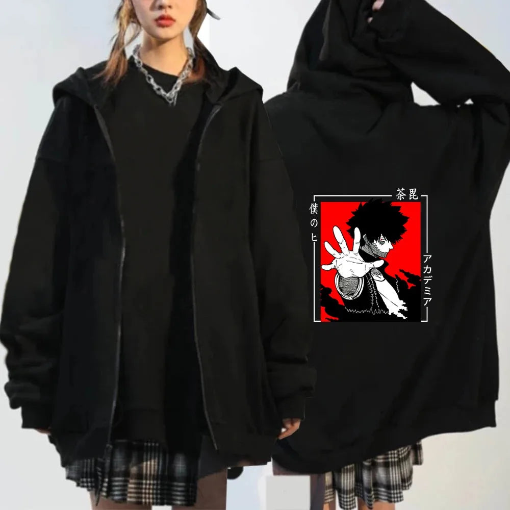 Spring Autumn Japan Anime My Hero Academia Men Women Oversized Zipper Hoodie Shigaraki Dabi Harajuku Street Streetwear Hooded