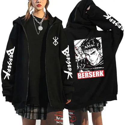 Anime Berserk Guts Printed Zipper Hoodie For Men Women Manga Gothic Vintage Sweatshirt Harajuku Long Sleeves Zip Up Jacket Coats