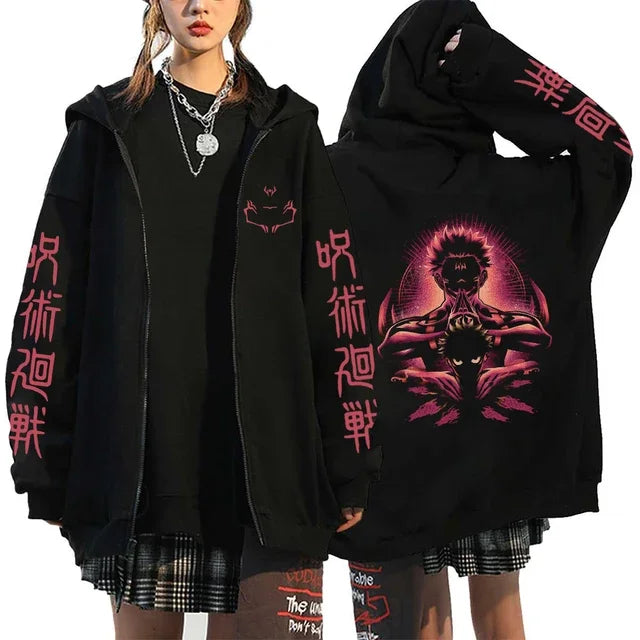 Ryomen Sukuna Graphic Printed Hooded Anime Jujutsu Kaisen Clothes Men Women Zip Up Hoodies Harajuku Sweatshirt Casual Zip Jacket