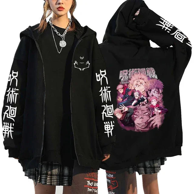 Ryomen Sukuna Graphic Printed Hooded Anime Jujutsu Kaisen Clothes Men Women Zip Up Hoodies Harajuku Sweatshirt Casual Zip Jacket