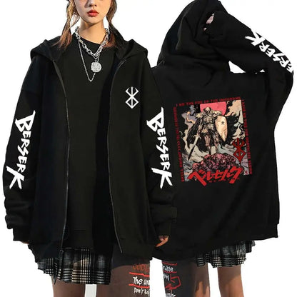 Anime Berserk Guts Printed Zipper Hoodie For Men Women Manga Gothic Vintage Sweatshirt Harajuku Long Sleeves Zip Up Jacket Coats