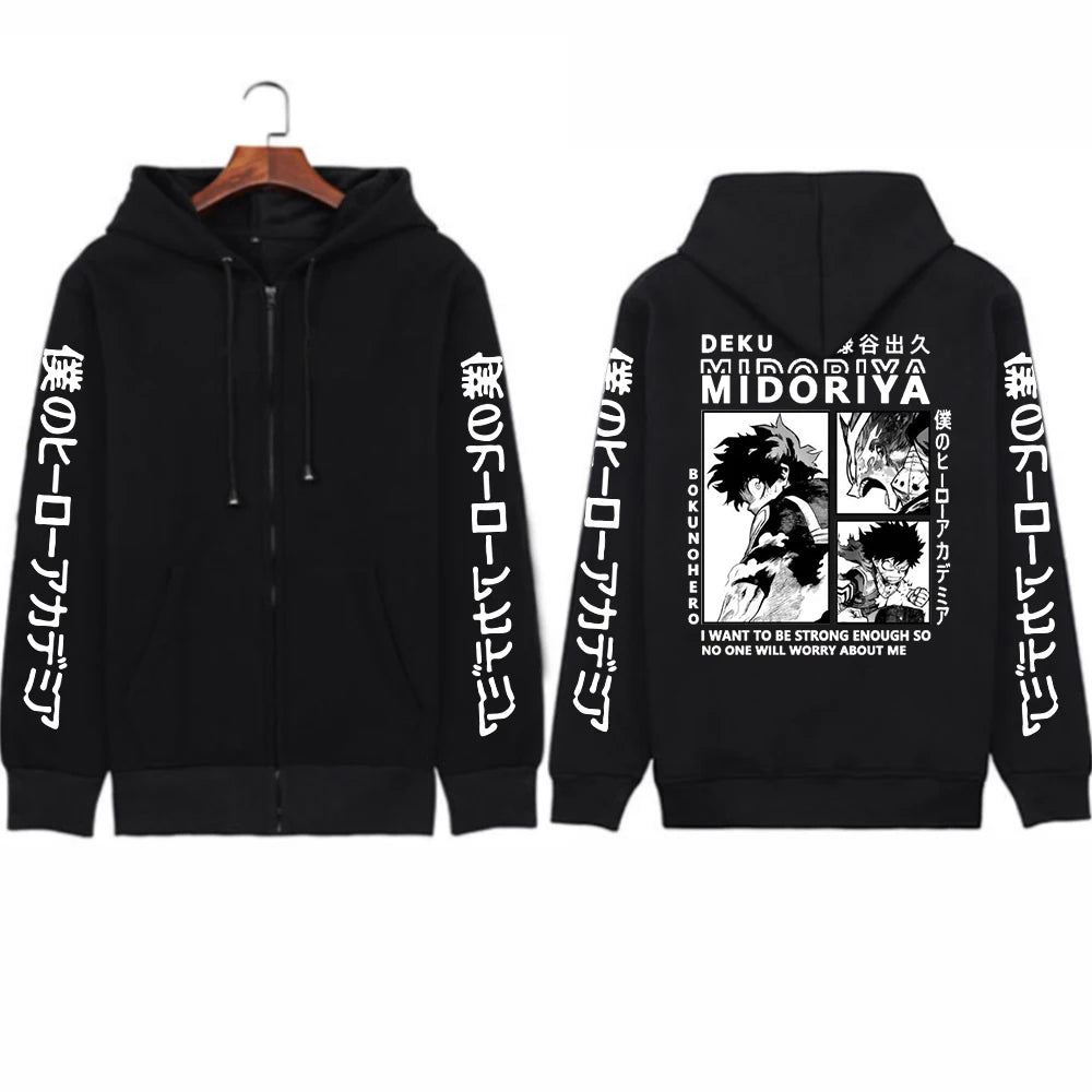 Anime My Hero Academia Midoriya Izuku Deku Zipper Hoodies Harajuku Unisex Oversized Autumn Winter Warm Long Zip Up Jacket Coats