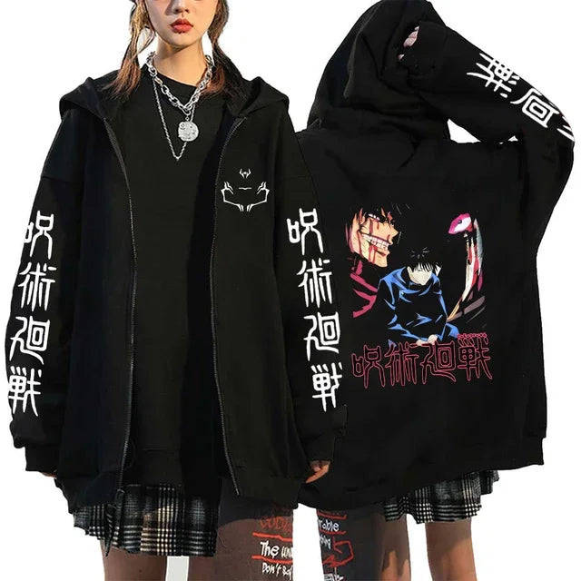 Ryomen Sukuna Graphic Printed Hooded Anime Jujutsu Kaisen Clothes Men Women Zip Up Hoodies Harajuku Sweatshirt Casual Zip Jacket