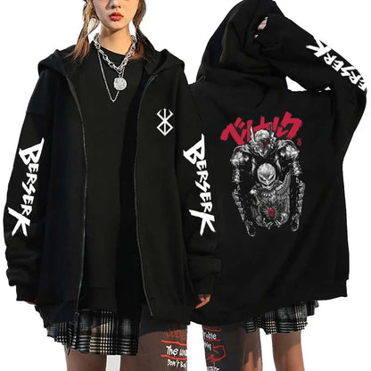 Anime Berserk Guts Printed Zipper Hoodie For Men Women Manga Gothic Vintage Sweatshirt Harajuku Long Sleeves Zip Up Jacket Coats