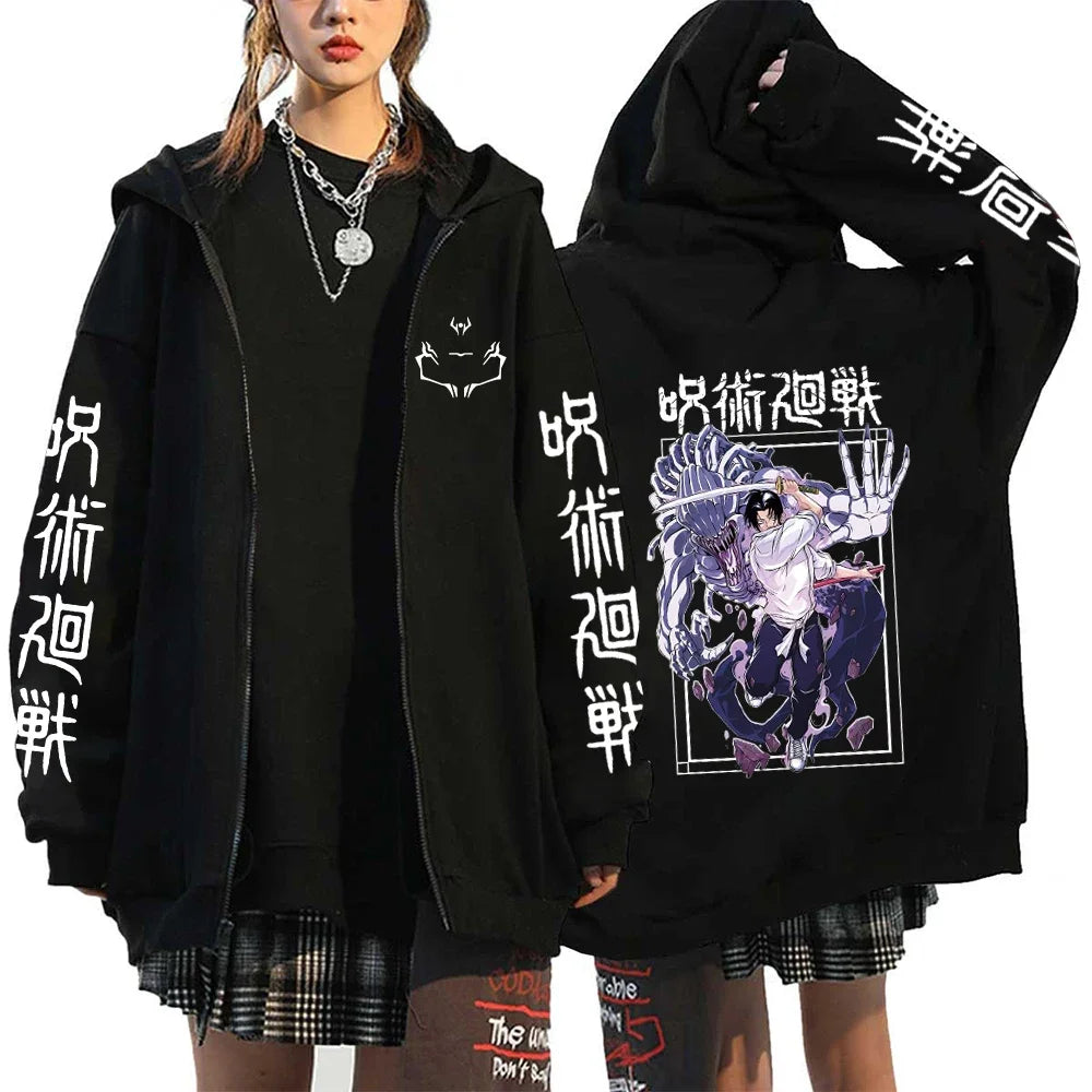 Ryomen Sukuna Graphic Printed Hooded Anime Jujutsu Kaisen Clothes Men Women Zip Up Hoodies Harajuku Sweatshirt Casual Zip Jacket