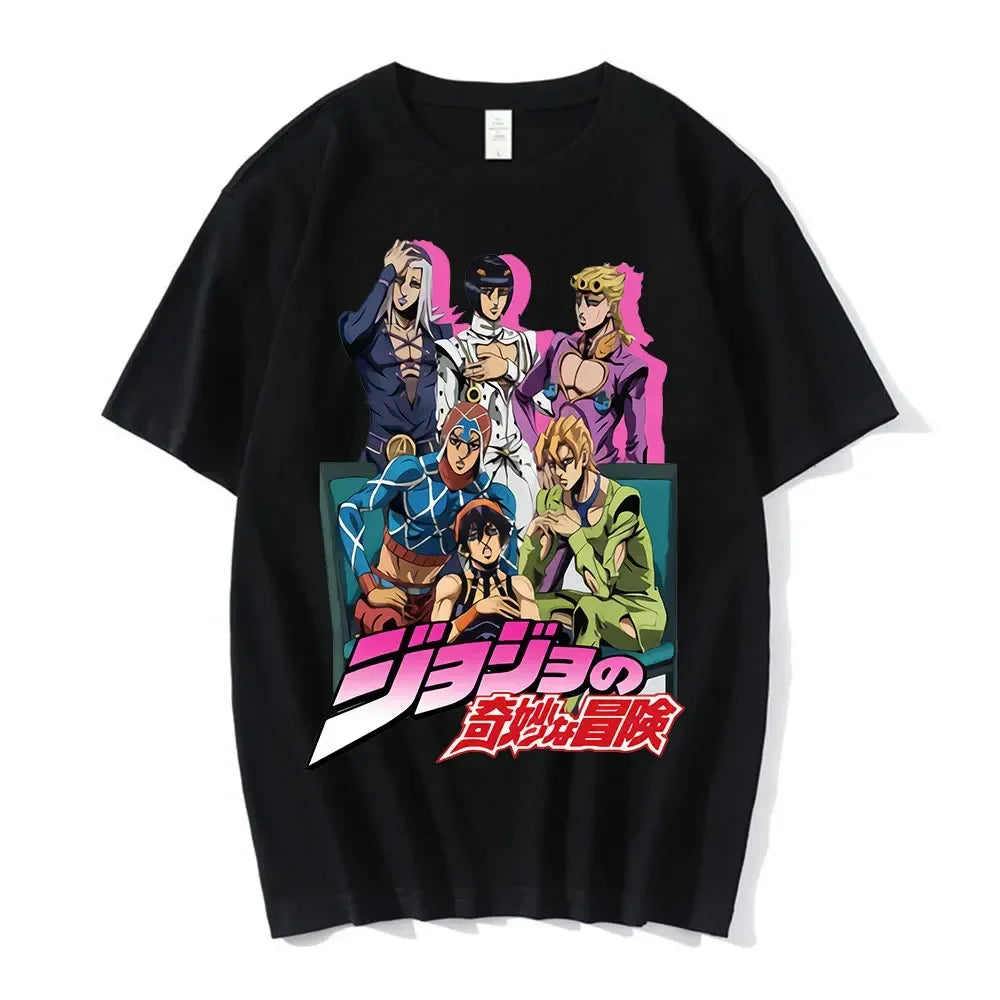 Anime Jojo Bizarre Adventure Graphic Men‘s T-Shirt Women Fashion Short Sleeve Casual Tops Cotton Oversize Tops Streetwear