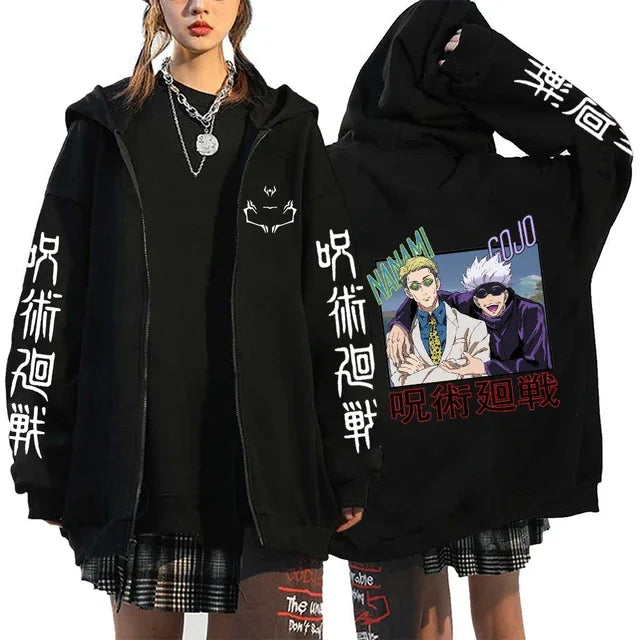 Ryomen Sukuna Graphic Printed Hooded Anime Jujutsu Kaisen Clothes Men Women Zip Up Hoodies Harajuku Sweatshirt Casual Zip Jacket