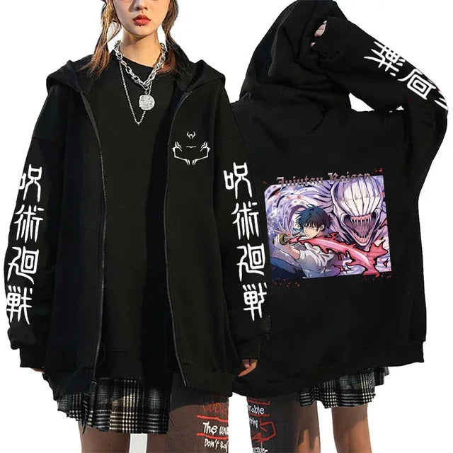 Ryomen Sukuna Graphic Printed Hooded Anime Jujutsu Kaisen Clothes Men Women Zip Up Hoodies Harajuku Sweatshirt Casual Zip Jacket