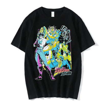 Anime Jojo Bizarre Adventure Graphic Men‘s T-Shirt Women Fashion Short Sleeve Casual Tops Cotton Oversize Tops Streetwear