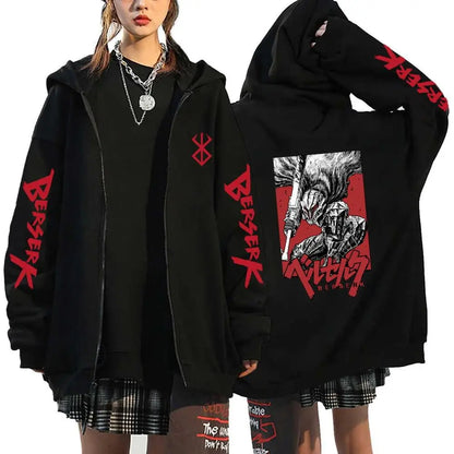 Anime Berserk Guts Printed Zipper Hoodie For Men Women Manga Gothic Vintage Sweatshirt Harajuku Long Sleeves Zip Up Jacket Coats