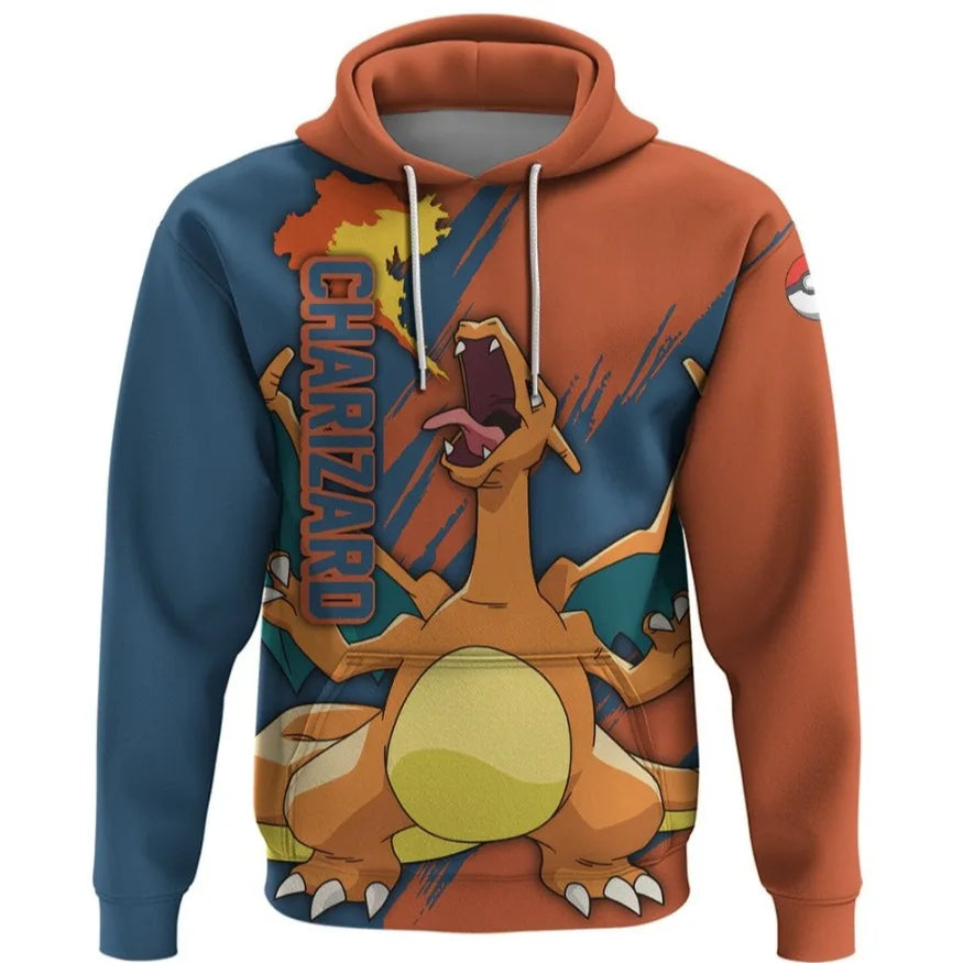 Pokemon motion Hoodie Anime Charizard Gengar 3D Print Hooded Pullovers Tops Loose Long Sleeves Harajuku Clothes Fleece Hoodies