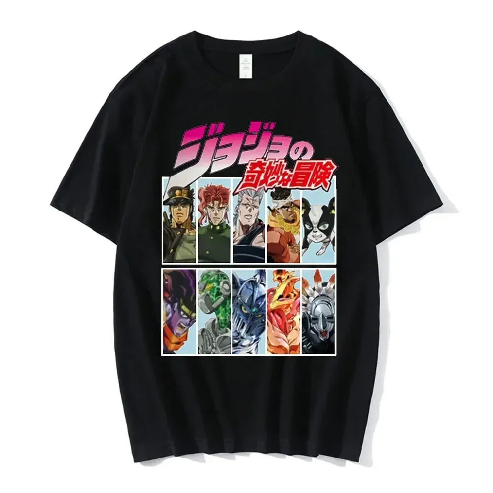 Anime Jojo Bizarre Adventure Graphic Men‘s T-Shirt Women Fashion Short Sleeve Casual Tops Cotton Oversize Tops Streetwear