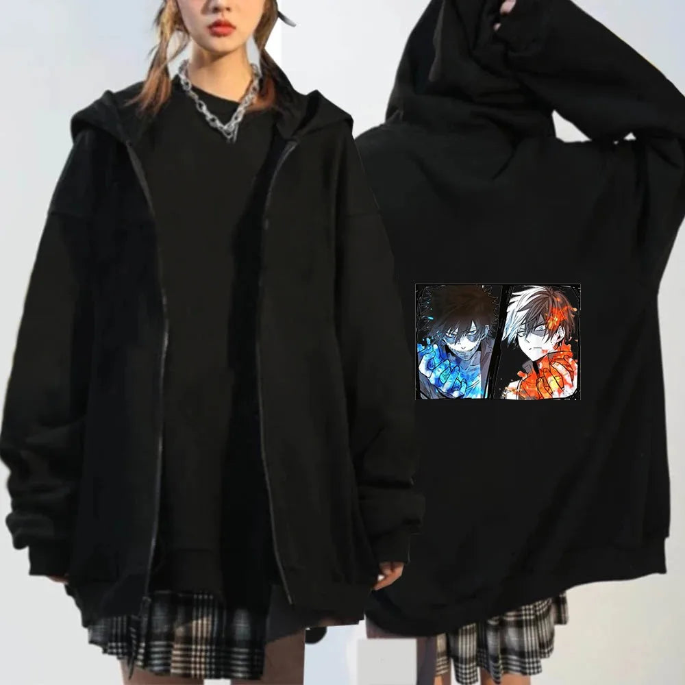 Spring Autumn Japan Anime My Hero Academia Men Women Oversized Zipper Hoodie Shigaraki Dabi Harajuku Street Streetwear Hooded