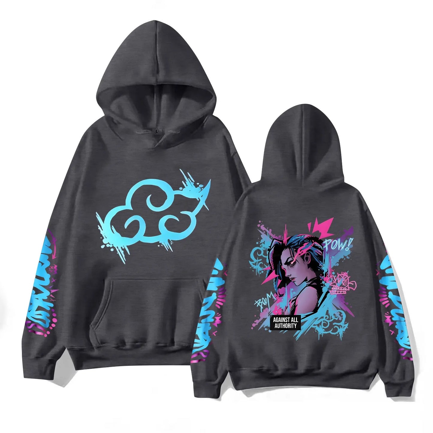 Y2k Arcane Jinx Cute Hooded Anime Print Harajuku Kawaii Sweatshirt Long-sleeved Cartoon Fleece Clothes Moletom Fashion Pullovers