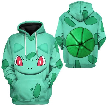 Pikachu Hooded Sweatshirt for Children Adult Pokemon Cartoon Print Hooded Sweatshirt for Men and Women Fall Winter Warm Coat