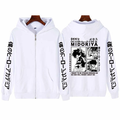 Anime My Hero Academia Midoriya Izuku Deku Zipper Hoodies Harajuku Unisex Oversized Autumn Winter Warm Long Zip Up Jacket Coats