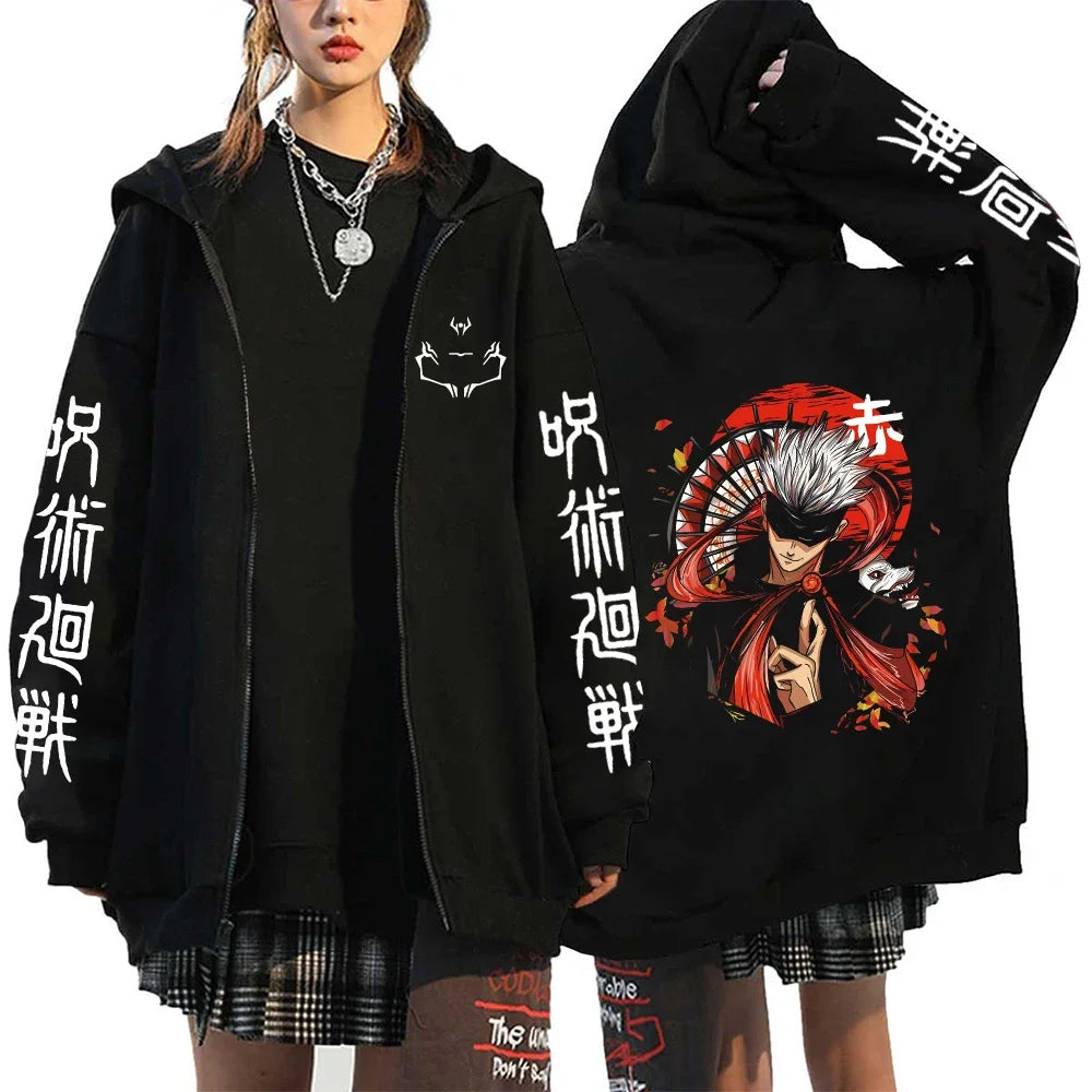 Ryomen Sukuna Graphic Printed Hooded Anime Jujutsu Kaisen Clothes Men Women Zip Up Hoodies Harajuku Sweatshirt Casual Zip Jacket