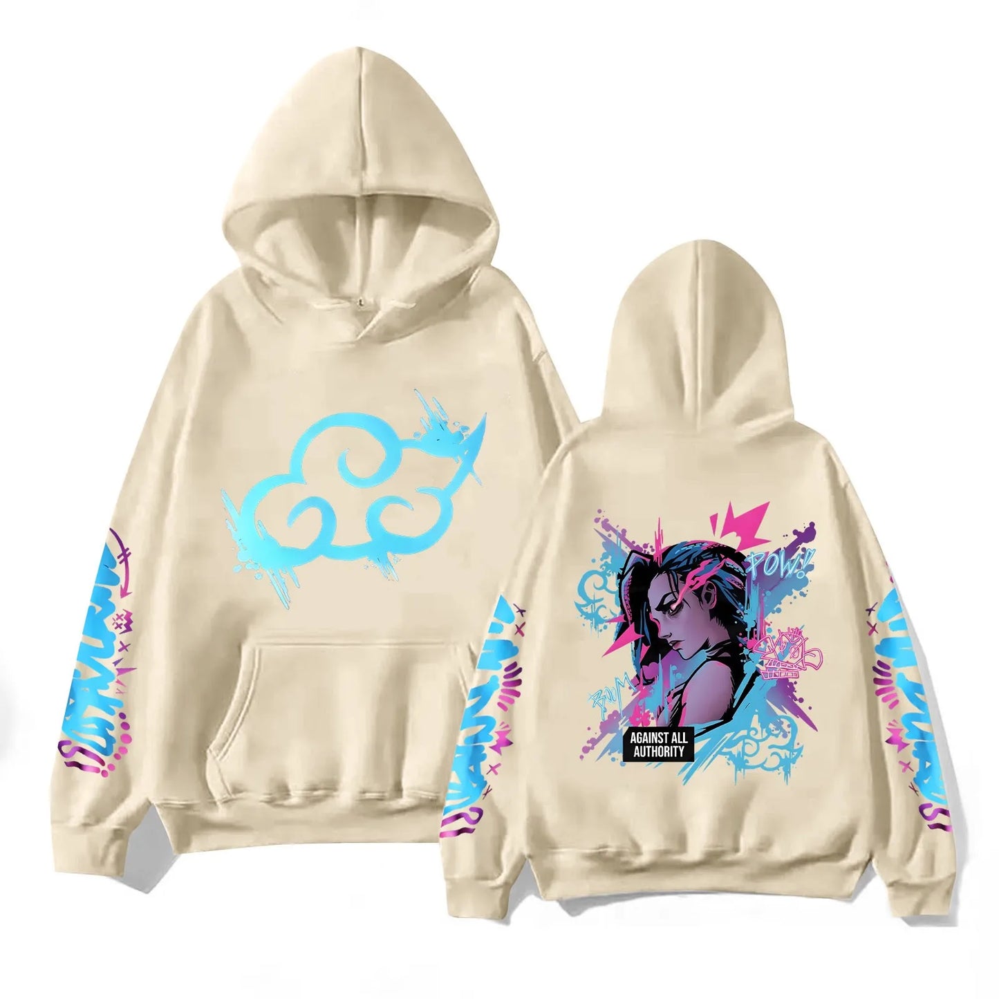 Y2k Arcane Jinx Cute Hooded Anime Print Harajuku Kawaii Sweatshirt Long-sleeved Cartoon Fleece Clothes Moletom Fashion Pullovers