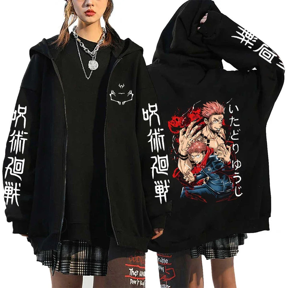 Ryomen Sukuna Graphic Printed Hooded Anime Jujutsu Kaisen Clothes Men Women Zip Up Hoodies Harajuku Sweatshirt Casual Zip Jacket