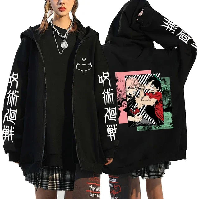 Ryomen Sukuna Graphic Printed Hooded Anime Jujutsu Kaisen Clothes Men Women Zip Up Hoodies Harajuku Sweatshirt Casual Zip Jacket