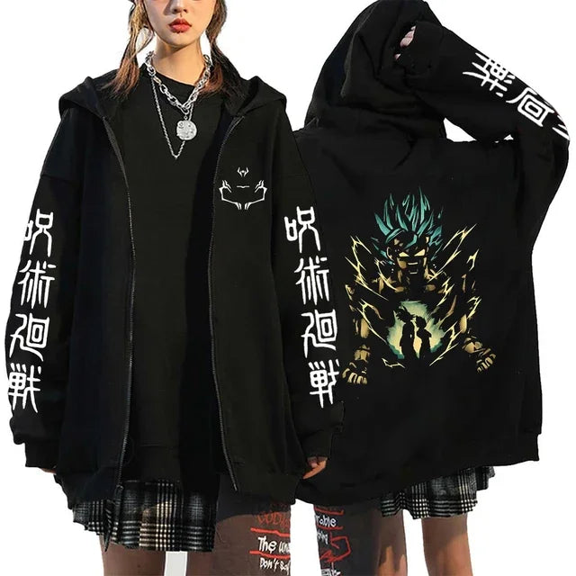 Ryomen Sukuna Graphic Printed Hooded Anime Jujutsu Kaisen Clothes Men Women Zip Up Hoodies Harajuku Sweatshirt Casual Zip Jacket