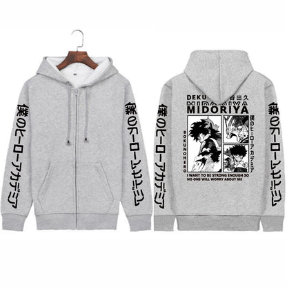 Anime My Hero Academia Midoriya Izuku Deku Zipper Hoodies Harajuku Unisex Oversized Autumn Winter Warm Long Zip Up Jacket Coats