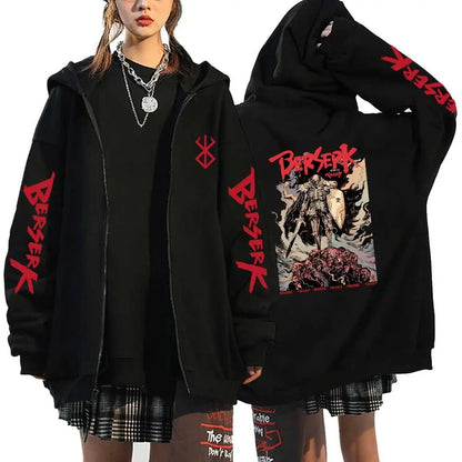 Anime Berserk Guts Printed Zipper Hoodie For Men Women Manga Gothic Vintage Sweatshirt Harajuku Long Sleeves Zip Up Jacket Coats