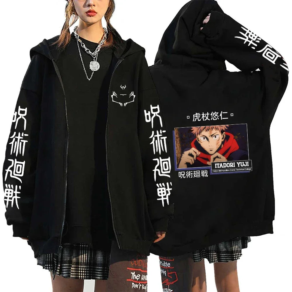 Ryomen Sukuna Graphic Printed Hooded Anime Jujutsu Kaisen Clothes Men Women Zip Up Hoodies Harajuku Sweatshirt Casual Zip Jacket