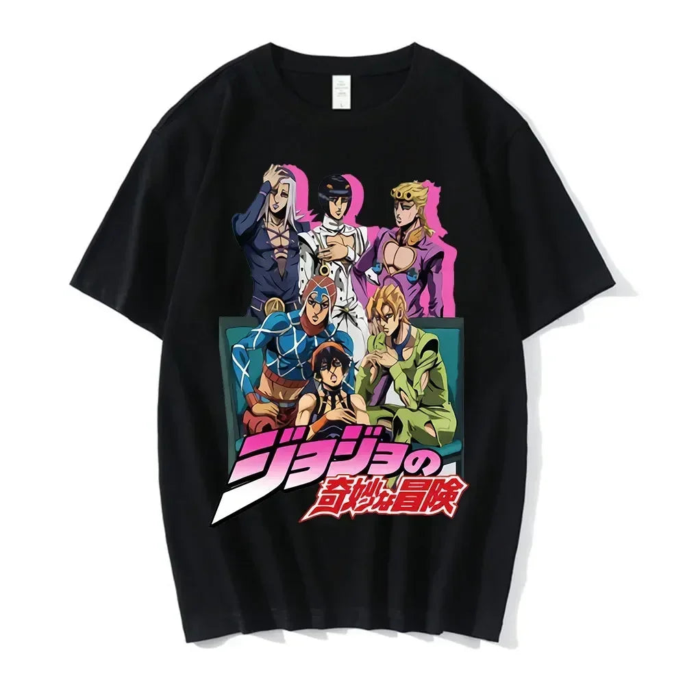 Anime Jojo Bizarre Adventure Graphic Men‘s T-Shirt Women Fashion Short Sleeve Casual Tops Cotton Oversize Tops Streetwear