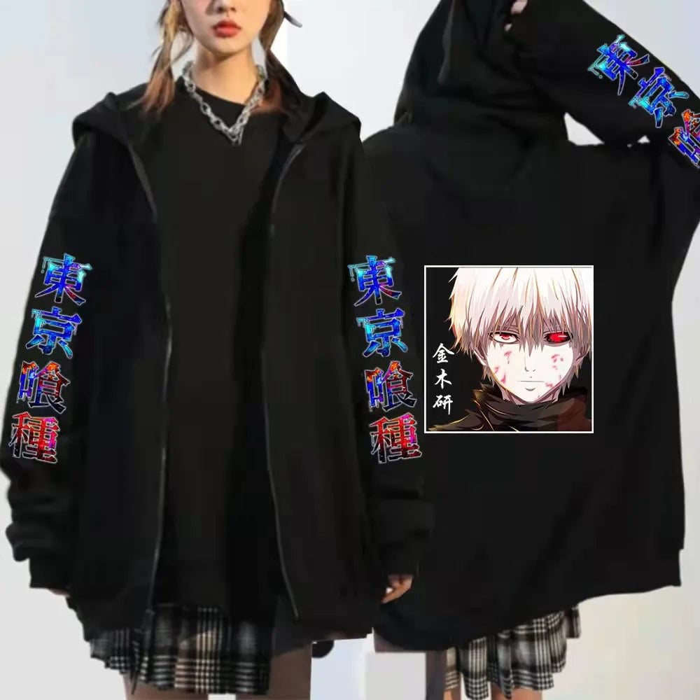 Tokyo Ghoul Spider Lily Anime Cosplay Graphic Men Hoodies Harajuku Zipper Hoodie Tokyo Ghoul Kanekiken Manga Zip Sweatshirts Top