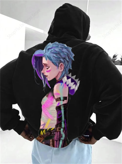 Anime Arcane League Jinx 3d Print Graphic Hoodies Men Fashion Oversize Hoodie Boy Coat Women Sweat Moletom Men Clothes Tracksuit