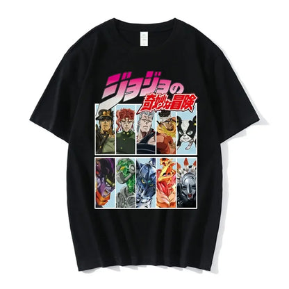 Anime Jojo Bizarre Adventure Graphic Men‘s T-Shirt Women Fashion Short Sleeve Casual Tops Cotton Oversize Tops Streetwear